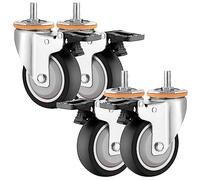 EZLUIYLDH de Alta Resistencia Ruedas para carros 2.5" 3" 4" Giratorio Vástago Juego Roscado M10 M12 Silencioso Impacto Absorber TPR Goma Ideal para Muebles & Equipos (con Freno)