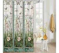 ezon-ch Personalizar Impermeable de vidriera con diseño de Flores Tela de poliéster de impresión de libélulas Home Hotel apartamento baño Cortina de Ducha, Tela, Stained Glass Meadow, 36x78