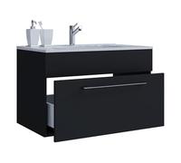 Ezooza Juego completo de baño de 2 piezas, mueble extra grande con 1 cajón y lavabo suspendidos, color negro