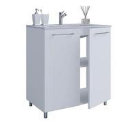 Ezooza Juego completo de baño de 2 piezas, mueble grande, con puertas y lavabo de suelo, blanco,