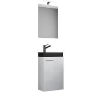 Ezooza LineaViva Mueble suspendido con lavabo de cerámica de alta calidad y espejo, blanco, lavabo negro