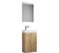 Ezooza LineaViva Mueble suspendido con lavabo de cerámica de alta calidad y espejo, roble miel, lavabo blanco