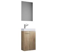 Ezooza LineaViva Mueble suspendido con lavabo de cerámica de alta calidad y espejo, roble sonoma, lavabo blanco