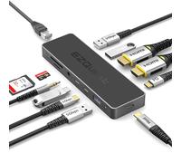 EZQuest Hub USB-C 12 en 1 Pro Series: Dual 4K 60Hz HDMI, 100W PD, Gigabit Ethernet, 5X puertos USB (2X USB-C, 3X USB-A 5Gbps), SD/MicroSD, conector de audio - Estación de acoplamiento para Windows