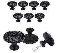 Ezranova Juego de 4 pomos de armario, diseño de flores negras, tiradores redondos de cajón, pomos de cocina, pomos de muebles, pomos negros vintage para cajones