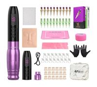 EZTAT2 EZ Tattoo Kit - Kit completo de máquina de tatuaje de maquillaje permanente con 6 trazos ajustables, motor sin núcleo, morado, no resistente al agua, ideal para adultos