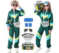 Ezuwail Disfraz infantil de los años 80 y 90 para niños y niñas, 6 unidades, unisex, retro, para correr, para niños pequeños, entrenamiento de hip hop, danza, chándal, conjuntos para ropa deportiva