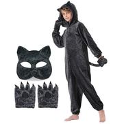 Ezuwail Disfraz Leopardo Niñas Pijama Leopardo de las Nieves Animal Mono de Guepardo Cosplay Carnaval Onesie para Niñas Niños (Negro, 140)