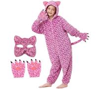 Ezuwail Disfraz Leopardo Niñas Pijama Leopardo de las Nieves Animal Mono de Guepardo Cosplay Carnaval Onesie para Niñas Niños (Rosa, 150)