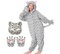 Ezuwail Disfraz Pantera de Nieve para Niños Pijama Leopardo Animal Mono de Guepardo Cosplay Carnaval Onesie para Niñas Niños (Blanco, 140)