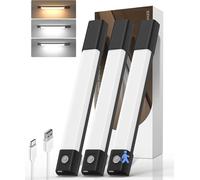EZVALO 30CM (3 Piezas) Luz LED con Sensor Movimiento, 50 LED Imanes Luz Armario con 3 Temperaturas Color, Recargables USB Cocina/Armario/Dormitorio, Negro[Clase de eficiencia energética G]
