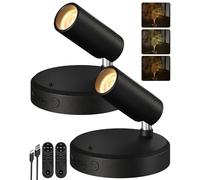 EZVALO Foco LED Inalámbrico, Aplique de 5500 mAh con Mando a Distancia y Temporizador, 3 Temperaturas de Color, Ideal para Iluminar Dormitorios, Cuadros y Plantas de Interior (2 Pieza, Negro)