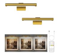 EZVALO Iluminación de Imagen Inalámbrica, Lámpara de Pared Inalámbrica para Interiores, Luces LED con Batería para Espejo de Baño, Cuadros, Pinturas y Fotos (2 Piezas, Oro)