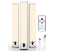 EZVALO Luz LED Armario 23cm con Control Remoto & Sensor de Movimiento, 1600mAh Regulable Luz Recargable Bajo Mueble, 3500K Luces Magnéticas para Armario, Escaleras, Cocina (3 Unidades)