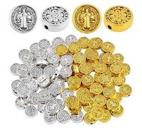 EZVFIRPDFZ 100 cuentas espaciadoras redondas de doble cara con cruz de Jesús de 9,5 mm, cuentas religiosas sueltas para hacer rosarios, pulseras, collares, joyas, 2 colores