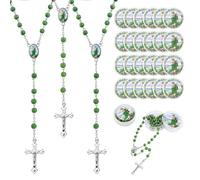 EZVFIRPDFZ 12 rosarios de cuentas de madera verde Judas Tadeo para recuerdos de bautizo, rosarios a granel para recuerdos de fiesta de comunión para invitados, paquete de 12 recuerdos de bautizo niño