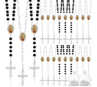 EZVFIRPDFZ 18 rosarios de cuentas de madera con crucifijo y rosario de comunión perfumado de Nuestra Señora de Guadalupe a granel con bolsas de organza, regalos de bautizo, regalo católico para
