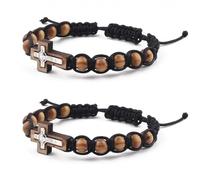 EZVFIRPDFZ 2 pulseras ajustables de madera con crucifijo de madera y cordón negro