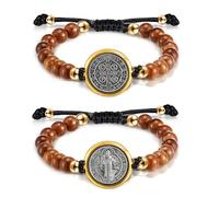 EZVFIRPDFZ 2 pulseras de medalla de San Benito para mujer, ajustables, rosario de San Benito, pulseras de protección católica, joyería de bendición católica, regalos religiosos para hombres y mujeres