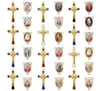 EZVFIRPDFZ 24 piezas/12 juegos de rosario para hacer suministros de cruz religiosa y medalla central, abalorio de aleación esmaltada, crucifijo de San Benito, cuentas colgantes para adultos, joyería