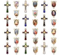 EZVFIRPDFZ 24 piezas/12 juegos de rosario para hacer suministros de cruz religiosa y medalla central, abalorio de aleación esmaltada, crucifijo de San Benito, cuentas colgantes para adultos, joyería