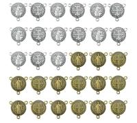 EZVFIRPDFZ 30 dijes de medalla redonda de San Benito con cuentas sueltas religiosas católicas, accesorios de pulsera y collar, plata y bronce, dos colores
