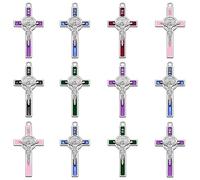 EZVFIRPDFZ 30 piezas de 6 colores para hacer rosarios, aleación de plata, esmaltada, cruz de San Benito, colgante para collar de oración de bricolaje, joyería católica