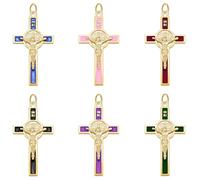 EZVFIRPDFZ 30 piezas de 6 colores rosario centro San Benito cruz encanto metal esmalte religión crucifijo colgante para bricolaje collar pulseras llavero joyería católica suministros
