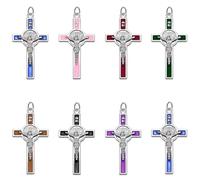 EZVFIRPDFZ 30 piezas de 6 colores rosario centro San Benito cruz encanto metal esmalte religión crucifijo colgante para bricolaje collar pulseras llavero joyería católica suministros