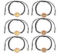 EZVFIRPDFZ 6 pulseras religiosas esmaltadas de San Benito, cuerda roja, medalla de cruz de San Benito, hechas a mano, pulseras de cuerda de nudo negro, pulsera de la suerte, para hombres o mujeres