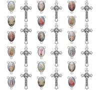 EZVFIRPDFZ 60 piezas/30 juegos de kits de fabricación de rosarios, suministros de aleación de cruz de San Benito y medalla central, colgante de religión esmaltada, candelabro ovalado para hacer
