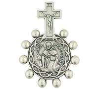 EZVFIRPDFZ Anillo de rosario de San Benito en tono plateado (patrón de las personas con cáncer), ideal para primera comunión y primera confirmación, medallón religioso para joyas y hogar