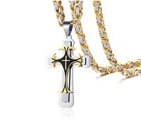 EZVFIRPDFZ Collar con colgante de crucifijo de acero inoxidable, collar de cruz para hombre con cadena bizantina gruesa/cadena rolo, regalo para hombre