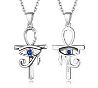 EZVFIRPDFZ Collar con colgante de plata de ley 925/acero inoxidable de Horus, clave de la vida, cruz Ankh, cruz de serpiente, dios de la muerte, collar con colgante egipcio antiguo para hombres y