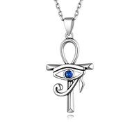 EZVFIRPDFZ Collar con colgante de plata de ley 925/acero inoxidable de Horus, clave de la vida, cruz Ankh, cruz de serpiente, dios de la muerte, collar con colgante egipcio antiguo para hombres y