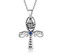 EZVFIRPDFZ Collar con colgante de plata de ley 925/acero inoxidable de Horus, clave de la vida, cruz Ankh, cruz de serpiente, dios de la muerte, collar con colgante egipcio antiguo para hombres y