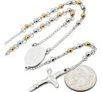 EZVFIRPDFZ Collar de cadena de cruz de acero inoxidable con rosario de 4 a 8 mm con acabado en oro amarillo/blanco/negro para hombres y mujeres de 26 a 30 pulgadas + 5.5 a 6 pulgadas, 6MM ROSARY ONLY