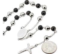EZVFIRPDFZ Collar de cadena de cruz de acero inoxidable con rosario de 4 a 8 mm con acabado en oro amarillo/blanco/negro para hombres y mujeres de 26 a 30 pulgadas + 5.5 a 6 pulgadas, 6MM ROSARY ONLY