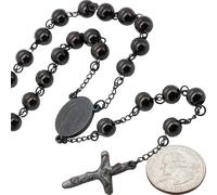 EZVFIRPDFZ Collar de cadena de cruz de acero inoxidable con rosario de 4 a 8 mm con acabado en oro amarillo/blanco/negro para hombres y mujeres de 26 a 30 pulgadas + 5.5 a 6 pulgadas, 6MM ROSARY ONLY