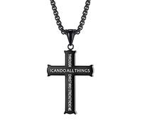 EZVFIRPDFZ Collar de cadena de cruz negra para hombre, regalo de primera comunión, collar de cruz católica "I Can Do All Things Through Christ"