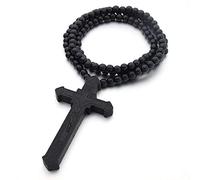 EZVFIRPDFZ Collar de cruz de madera para hombres y mujeres, colgante grande de crucifijo de Jesús, de madera natural, rosario natural, collar religioso cristiano, oración cristiana, bautizo, joyería