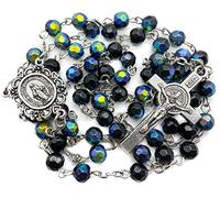 EZVFIRPDFZ Collar de cuentas de cristal azul con cuentas de San Benito, medalla milagrosa y cruz de San Benito