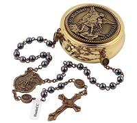 EZVFIRPDFZ Collar de rosario católico con cuentas de piedra negra de hematita con caja de metal dorado para hombres y mujeres
