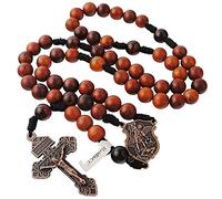 EZVFIRPDFZ Collar de rosario católico de 10 mm hecho a mano con piedra de ágata, para hombre, con pieza central de San Miguel y crucifijo de perdón