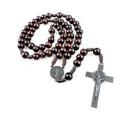 EZVFIRPDFZ Collar de rosario católico de madera de 10 mm para hombre, cadena roja, embalaje en caja de regalo, es un rosario ideal para hombres y mujeres para orar y meditar