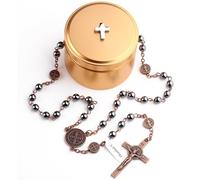 EZVFIRPDFZ Collar de rosario católico de San Benito con cuentas negras de 6 mm con caja de cruz de metal de titanio para hombres y mujeres