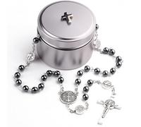EZVFIRPDFZ Collar de rosario católico de San Benito con cuentas negras de 6 mm con caja de cruz de metal de titanio para hombres y mujeres