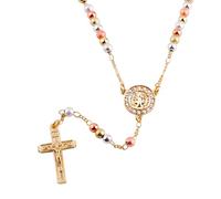 EZVFIRPDFZ Collar de rosario chapado en oro rosa para mujer, con crucifijo, cadena en Y
