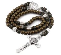 EZVFIRPDFZ Collar de rosario de cuerda de paracaídas de San Benito, cuentas de metal grandes y pesadas, duradero, resistente, cordón católico para hombre