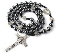 EZVFIRPDFZ Collar de rosario de hematita para hombres y mujeres, piedra negra y cuentas de acero inoxidable, 48 cm de longitud